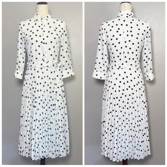 •HOBBS London• Leona Spot Print‎ Midi Shirt Dress in White & Black Size 2 - Picture 2 of 15